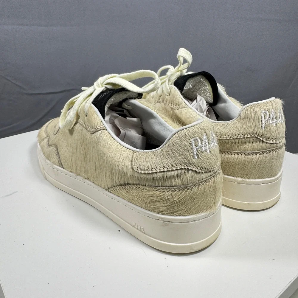 P448 Bali Oak Womens Size 38 Beige Calf Hair Low Top Luxury Sneakers